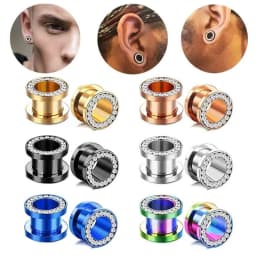 1 Pair Double Flare Stainless Steel Tunnel Specification Screw Gemstone Rhinestone Tunnel Plug Tensioner Jewelry 8G-5/8"