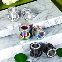 1 Pair Double Flare Stainless Steel Tunnel Specification Screw Gemstone Rhinestone Tunnel Plug Tensioner Jewelry 8G-5/8"