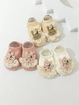 3/5 Pairs of Child Cute Little Rabbit Decorative Plain-Color Boat Socks, Ankle Socks Are Suitable for 0-24m Babies for Daily Wear