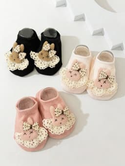 3/5 Pairs of Child Cute Little Rabbit Decorative Plain-Color Boat Socks, Ankle Socks Are Suitable for 0-24m Babies for Daily Wear