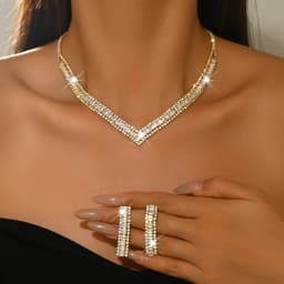 New Ultra-Shimmer Diamond V-shaped Collar Chain Fashionally Versatile Eco-friendly Bridal Necklace Earrings Set