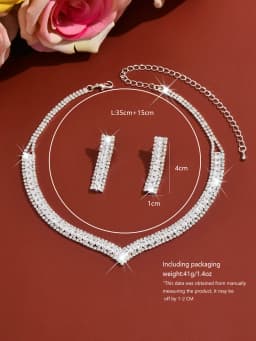 New Ultra-Shimmer Diamond V-shaped Collar Chain Fashionally Versatile Eco-friendly Bridal Necklace Earrings Set