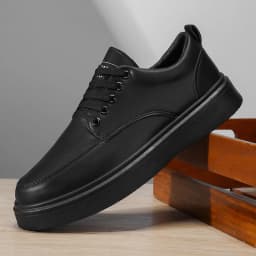 Men's Minimalist Leather Sneakers - LOEIKAN Thick Sole Casual Walking Shoes