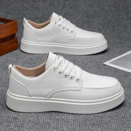 Men's Minimalist Leather Sneakers - LOEIKAN Thick Sole Casual Walking Shoes