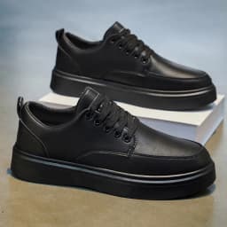 Men's Minimalist Leather Sneakers - LOEIKAN Thick Sole Casual Walking Shoes