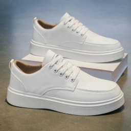 Men's Minimalist Leather Sneakers - LOEIKAN Thick Sole Casual Walking Shoes