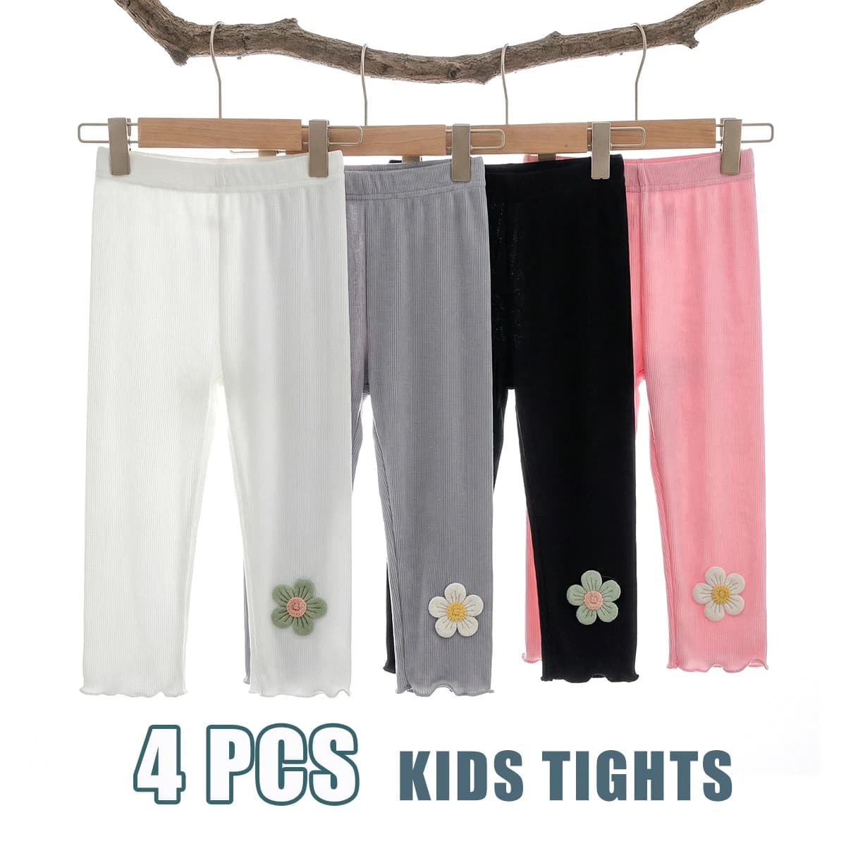 4 PCS Soft Lightweight 7-8 Capri for Children Girls tights - Perfect for Summer Outer & Underwear baby toddler leggings socks