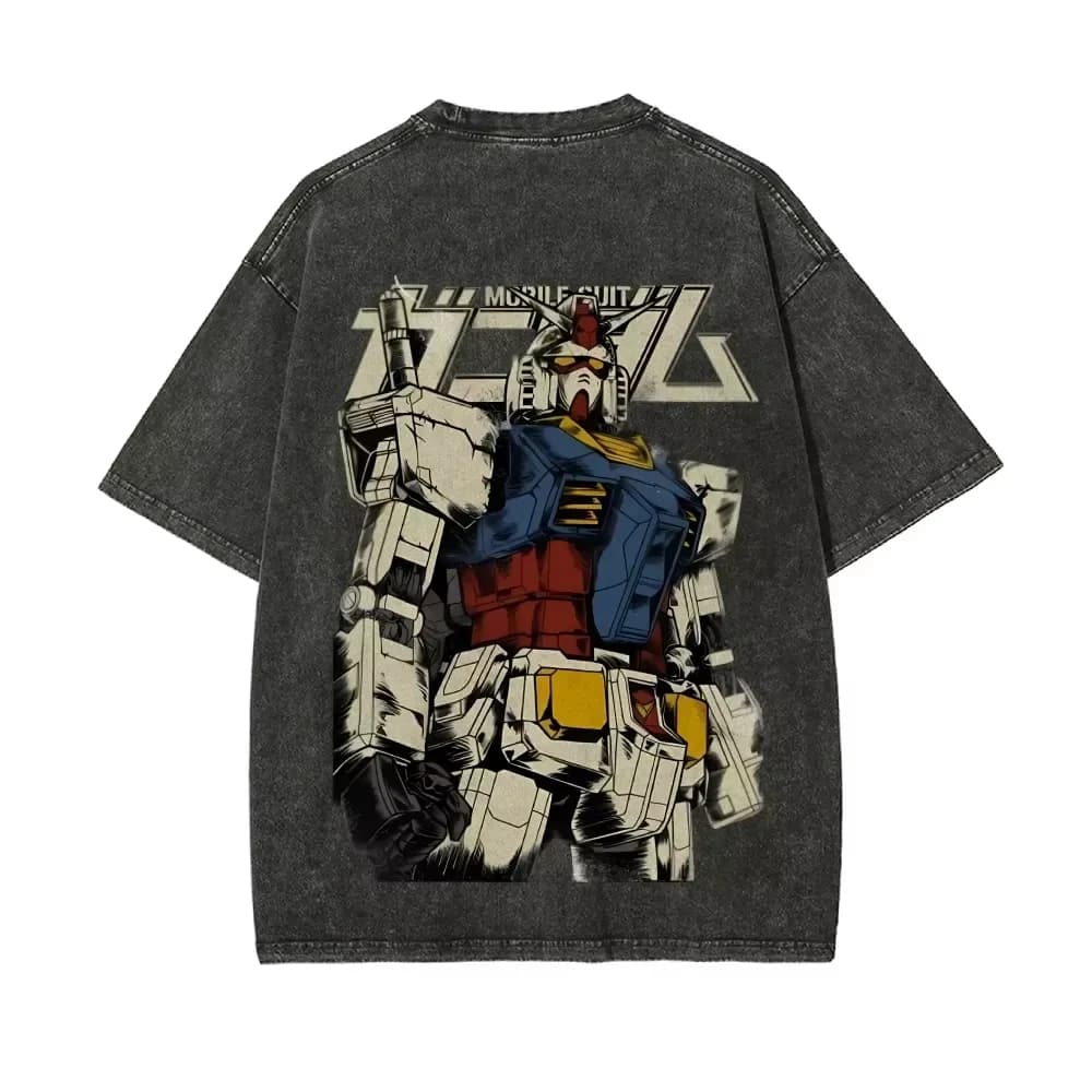 2026 Gundam Anime Printed T-shirt Men's and Women's Washed T-shirt High Quality Vintage Cotton T-shirt Harajuku Y2K Tops
