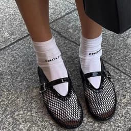 2026 New Fashion Fishnet Mary Jane Flats Women Black Breathable Mesh Sandals Ballet Shoes Flats Lady Casual Dress Shoes Summer