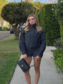 Womens Polka Dot 2 Piece Set Casual Stand Collar Long Sleeve Crop Top And High Waist Shorts Outfit Spring Fashion Streetwear