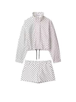 Womens Polka Dot 2 Piece Set Casual Stand Collar Long Sleeve Crop Top And High Waist Shorts Outfit Spring Fashion Streetwear