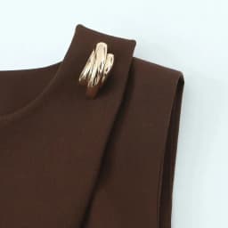 Women's Brown Sleeveless Vest Top Round Neck Asymmetric Wrap Belted Waist Blouse with Gold Decor Elegant Office Workwear