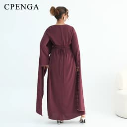 Luxury Dubai Shawl Abaya Elegant Beaded Waist Cinching Kaftan Muslim Women Traditional Dress Maxi Long Sleeve Robe Eid Outfit