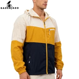 Men's UV-protective Jacket Breathable Quick-Dry Thin Coat Colorblock Windbreaker with Multiple Zipper Pockets for Outdoor Hiking
