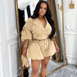 Doyerl Streetwear 2 Pieces Set for Woman Clothing Club Party Notched Collar Double-breasted Jacket Coat and Shorts Sets Ensemble