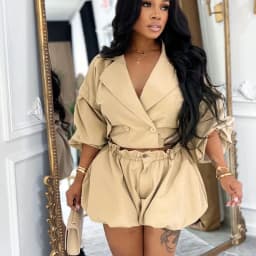 Doyerl Streetwear 2 Pieces Set for Woman Clothing Club Party Notched Collar Double-breasted Jacket Coat and Shorts Sets Ensemble