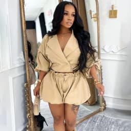 Doyerl Streetwear 2 Pieces Set for Woman Clothing Club Party Notched Collar Double-breasted Jacket Coat and Shorts Sets Ensemble