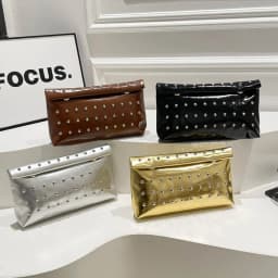 Light Luxury Clutch Bag Glitter PU Leather Evening Bag Rivet Solid Color Handbag For Banquet Dance