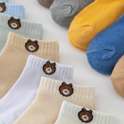 10 Pairs Bear-Patterned Kid's Socks in Random Colors, Elastic Socks Suitable for Both Boys and Girls, Kid's Colorful Ankle Socks