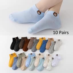 10 Pairs Bear-Patterned Kid's Socks in Random Colors, Elastic Socks Suitable for Both Boys and Girls, Kid's Colorful Ankle Socks
