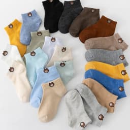 10 Pairs Bear-Patterned Kid's Socks in Random Colors, Elastic Socks Suitable for Both Boys and Girls, Kid's Colorful Ankle Socks