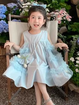 Girls' Dress Summer Blue New Style Fashionable Little Girl Princess Dress Summer Children's Dress Baby Vest Dress