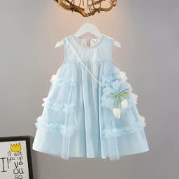 Girls' Dress Summer Blue New Style Fashionable Little Girl Princess Dress Summer Children's Dress Baby Vest Dress