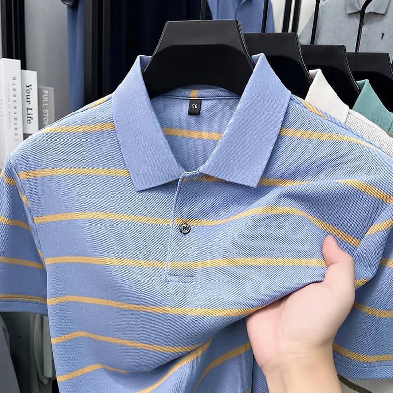Luxury classic striped short sleeve polo shirt men casual skin friendly comfort breathable T-shirt high-end summer new trend top