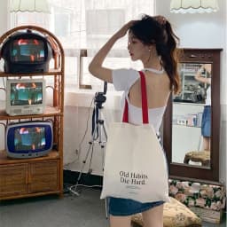 Simple Letter Large-capacity Single-shoulder Canvas Bag, Ins Student Backpack, Hand-held Shopping Bag, Women's Eco-friendly Bag