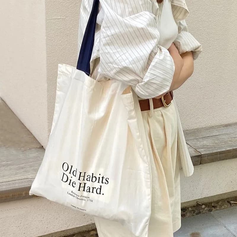 Simple Letter Large-capacity Single-shoulder Canvas Bag, Ins Student Backpack, Hand-held Shopping Bag, Women's Eco-friendly Bag