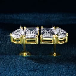 Lnngy Transparent Emerald & Pear Cut Cublic Zircon Earrings for Women Exquisite Two Stone Design Stud Earring Delicate Jewelry