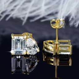 Lnngy Transparent Emerald & Pear Cut Cublic Zircon Earrings for Women Exquisite Two Stone Design Stud Earring Delicate Jewelry
