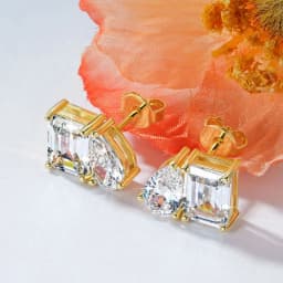 Lnngy Transparent Emerald & Pear Cut Cublic Zircon Earrings for Women Exquisite Two Stone Design Stud Earring Delicate Jewelry
