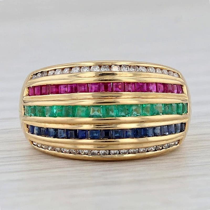 Luxury Geometry MultiLayer Colored Synthetic Zirconia Wide Ring for Women Fashion Sparkling Banquet Festival Jewelry Accessories