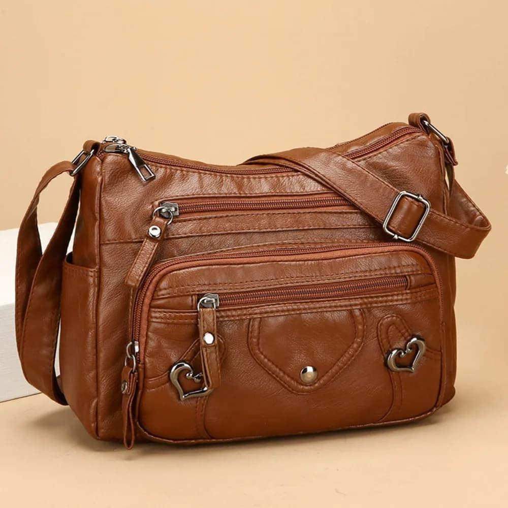 PU Leather Crossbody Bag Multi Layer Adjustable Strap Mom Messenger Bag Zipper Closure Large Capacity Women Purse Shoulder Carry