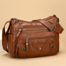 PU Leather Crossbody Bag Multi Layer Adjustable Strap Mom Messenger Bag Zipper Closure Large Capacity Women Purse Shoulder Carry
