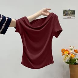 Summer Women's Design Sense One Shoulder Versatile Top Slim Fit Irregular Short Sleeved T-shirt Casual Daily Trend Street Style