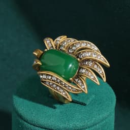 Charm Vintage Gold Plated Feather Rings Antique Green Rhinestone For Women 2026 Banquet Jewelry High Quality Trends Accessories