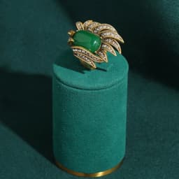 Charm Vintage Gold Plated Feather Rings Antique Green Rhinestone For Women 2026 Banquet Jewelry High Quality Trends Accessories