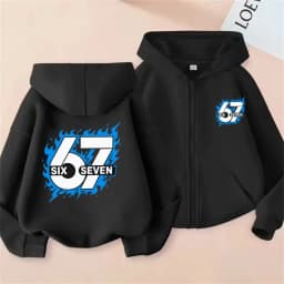 Comfortable 67 Kids Zip Hoodie Fleece Lined Sweatshirt Boys Girls Cartoon Versatile Daily Top  2026 Fashion Outerwear
