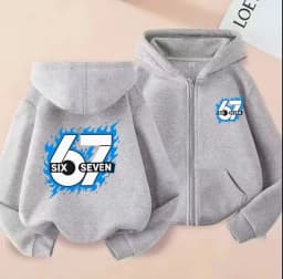 Comfortable 67 Kids Zip Hoodie Fleece Lined Sweatshirt Boys Girls Cartoon Versatile Daily Top  2026 Fashion Outerwear