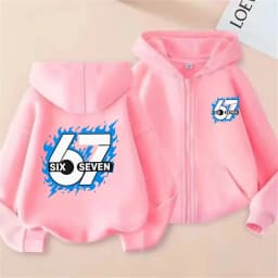 Comfortable 67 Kids Zip Hoodie Fleece Lined Sweatshirt Boys Girls Cartoon Versatile Daily Top  2026 Fashion Outerwear