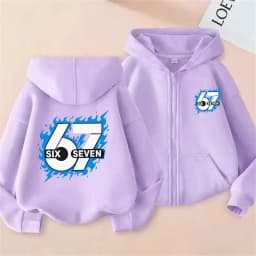 Comfortable 67 Kids Zip Hoodie Fleece Lined Sweatshirt Boys Girls Cartoon Versatile Daily Top  2026 Fashion Outerwear