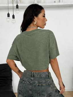 Cotton Breathable Solid Color Beach Women Washed T-Shirt Crop T Shirt Summer Rhinestone Craft Clothes Y2K Slim Short Sleeve