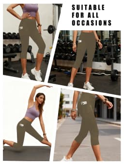 Super Soft Pants for Women High Waisted Capri with Pockets Tummy Control No See Through Running