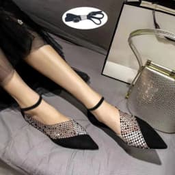 Women's Walking Sneakers, Lightweight Breathable Open Back Flats, Rhinestone Mesh Pointed Toe Dress Shoes for Party & Banquet