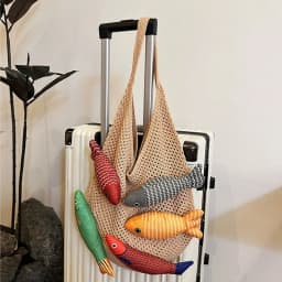 Cute Little Fish Relaxed Knitted Bag 2026 Summer New Commuter Versatile Shoulder Bag Contrasting Cut Out Tote Bag