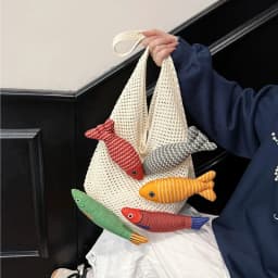 Cute Little Fish Relaxed Knitted Bag 2026 Summer New Commuter Versatile Shoulder Bag Contrasting Cut Out Tote Bag