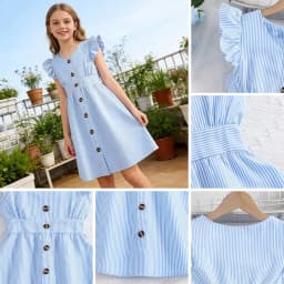 Fashion Summer Kids Dress Sweet Stripes Dopamine Dress Fresh Breathable Girls Dress