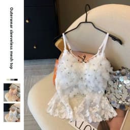 Pink Heavy Industry Flower Hot Diamond Vest Women's Outer Wear with Chest Pad Suspender Shirt Sleeveless Mesh Top Tank Top